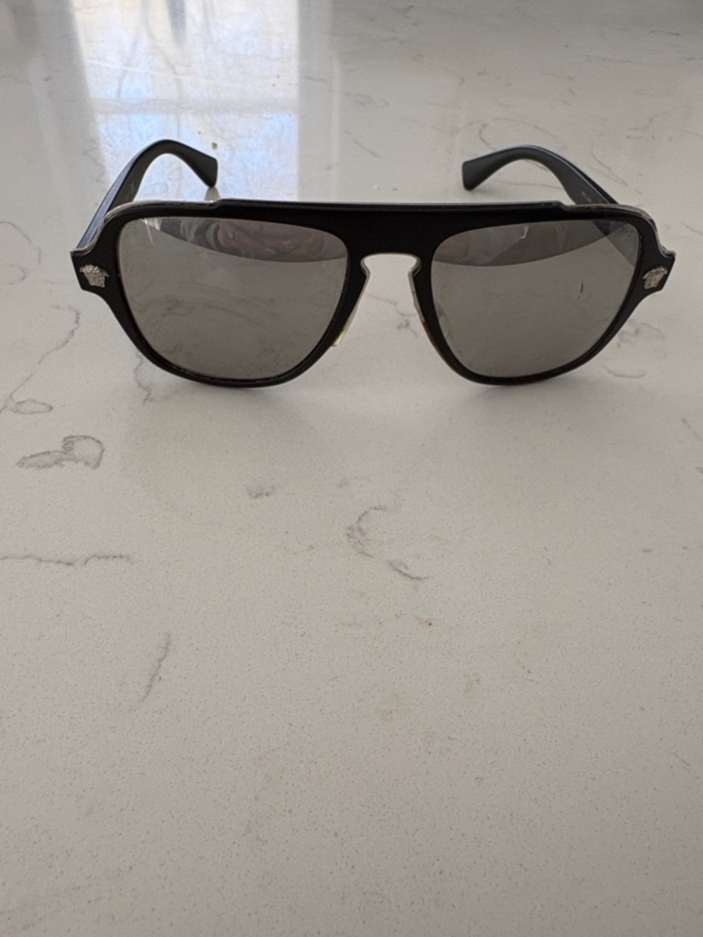 Black Aviator-Style Sunglasses with Silver Accents